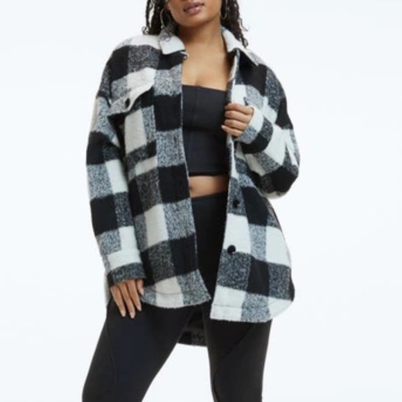 NWT Good American Plaid Shacket Black Ivory Plus size 7/8 - 4X/5X - Picture 4 of 6
